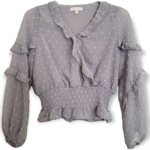Chelsea & Violet Gray V-neck Ruffle Top Size XL